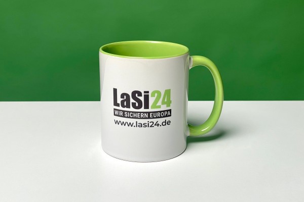 Weiße LaSi24 Keramik Tasse